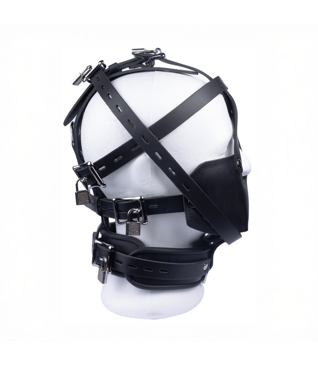 Red Leather Volledig Zwart Plantaardig Gelooid Leren Masker Met Verstelbare Sluiting