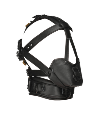 XR Brands Black Leather Head Harness with Muzzle - Stylish, Durable & Comfortable