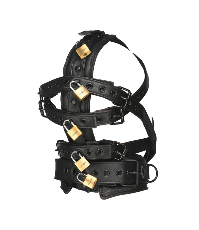 XR Brands Black Leather Head Harness with Muzzle - Stylish, Durable & Comfortable