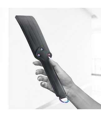 Ouch! Ouch! Venice Collection Paddle Zwart Gelijmd Leer Met Iriserende Hardware