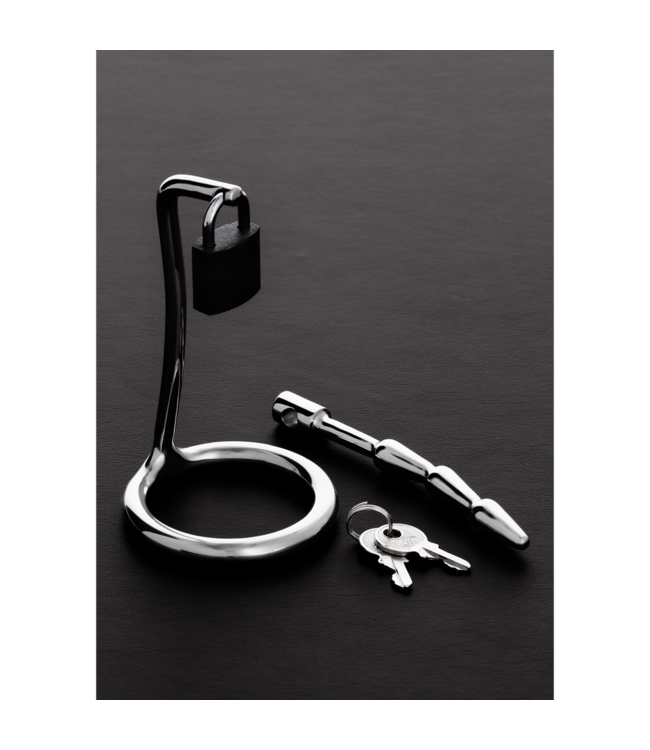Steel by Shots Curved Humped Cock Trap - Stainless Steel Penis Plug & Ring Set