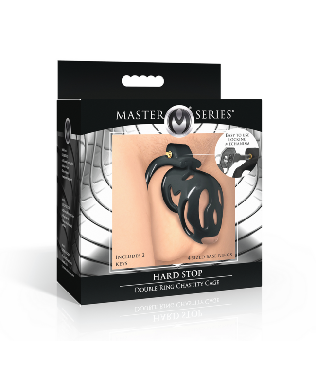 XR Brands Hard Stop Double Ring Chastity Cage - Sturdy, Safe, Beginner-Friendly