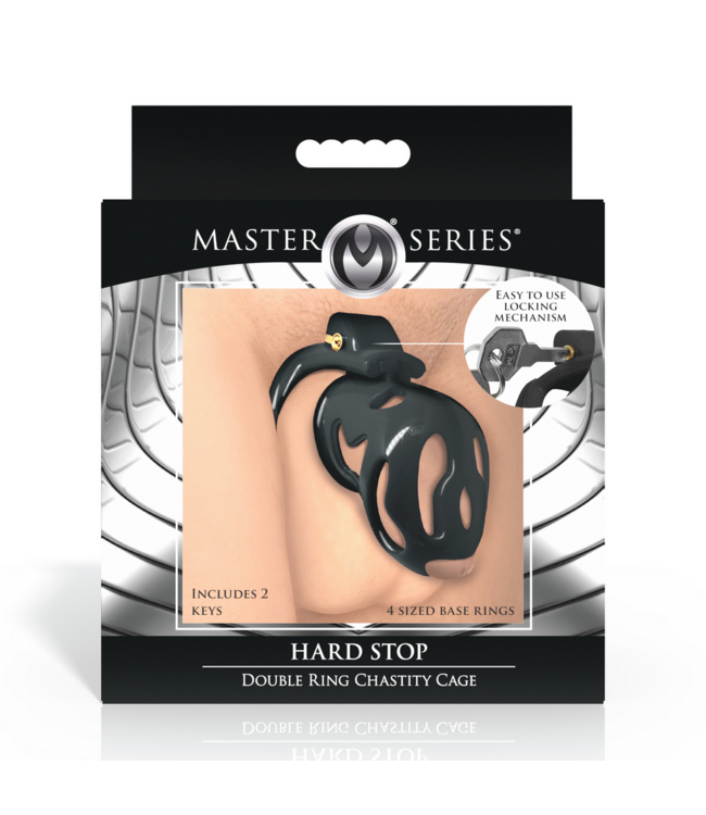 XR Brands XR Brands Dubbele Ring Hard Stop Chastity Cage Zwart Beginnerskooi