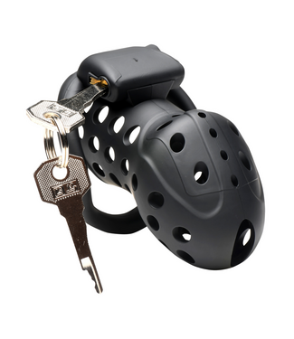 XR Brands Lock Down Chastity Cage Black | Comfort and Control for Safe Submission