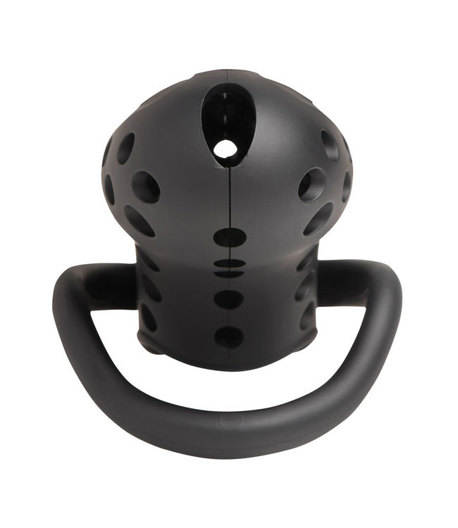 XR Brands Lock Down Chastity Cage Zwart | Ademend Comfort Met Cum-Thru Design