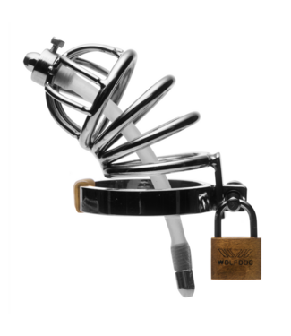 XR Brands Stainless Steel Chastity Cage with Comfortable Silicone Spout