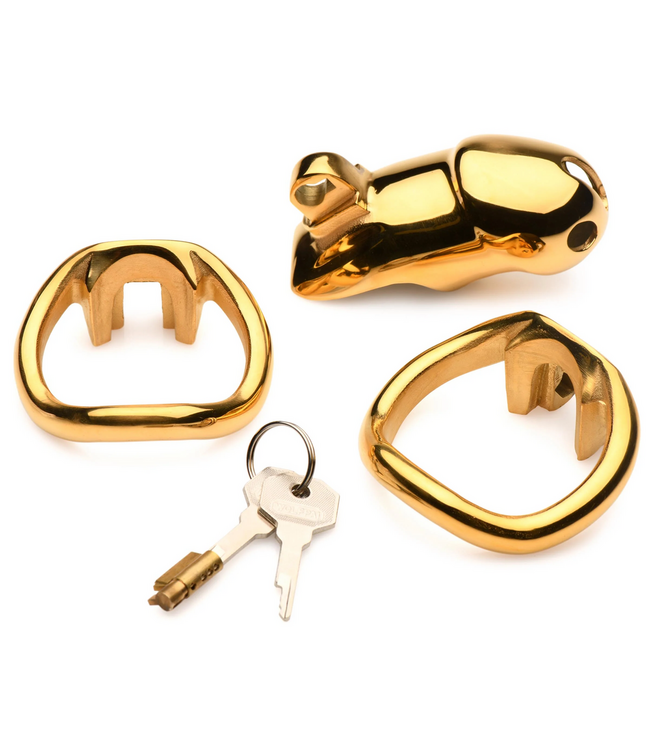 XR Brands Midas 18K Gold Plated Chastity Cage - Luxury & Security for Submissives