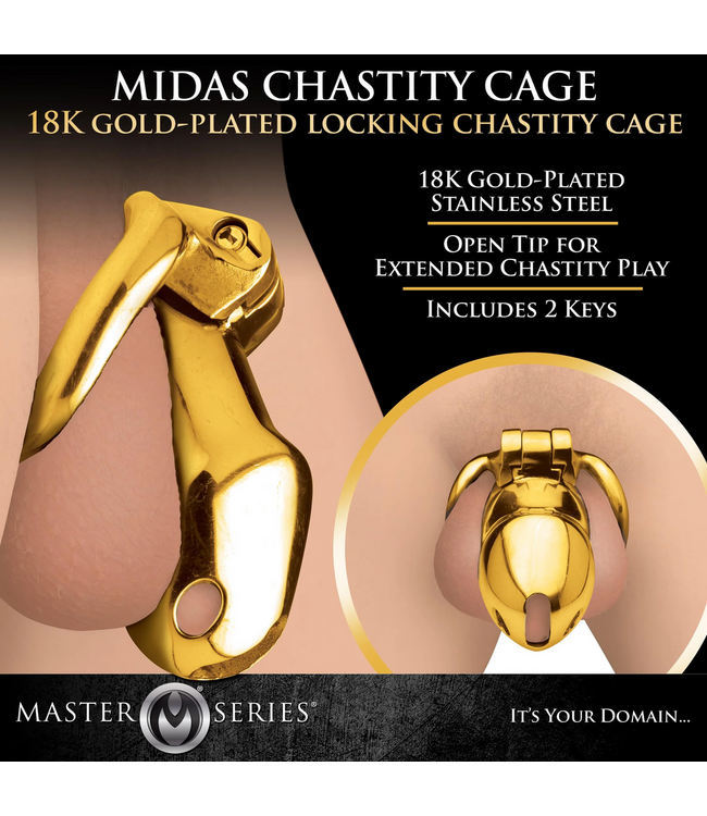 XR Brands Luxuriöser Midas Keuschheitskäfig 18K vergoldet – Eleganz und Sicherheit