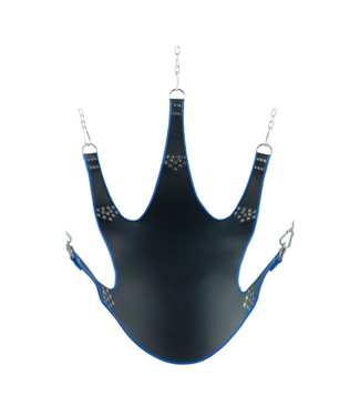 Mr. Sling Zwarte Leren Draagdoek Met Blauwe Bies En 5 Bevestigingspunten 113x122 cm