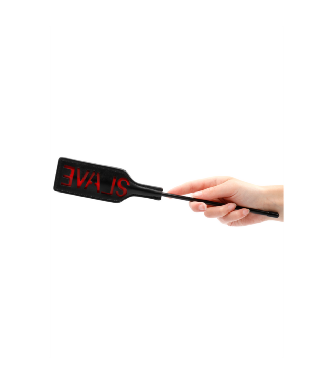 Ouch! Compacte Zweep Met Omgekeerde SLAVE Print Voor Intense Discipline In Zwart Puleer