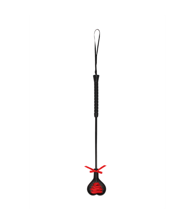 Ouch! Heart-Shaped Crop & Whip Set: Stylish Red & Black Lace for Passion