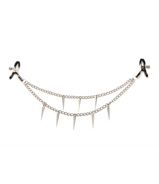 XR Brands Metal Spike Dubbele Ketting Tepelklemmen Met Verstelbare Grip