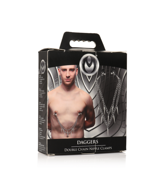 XR Brands Kinky Doppelketten-Nippelklemmen mit Metallspikes für aufregende Spiele