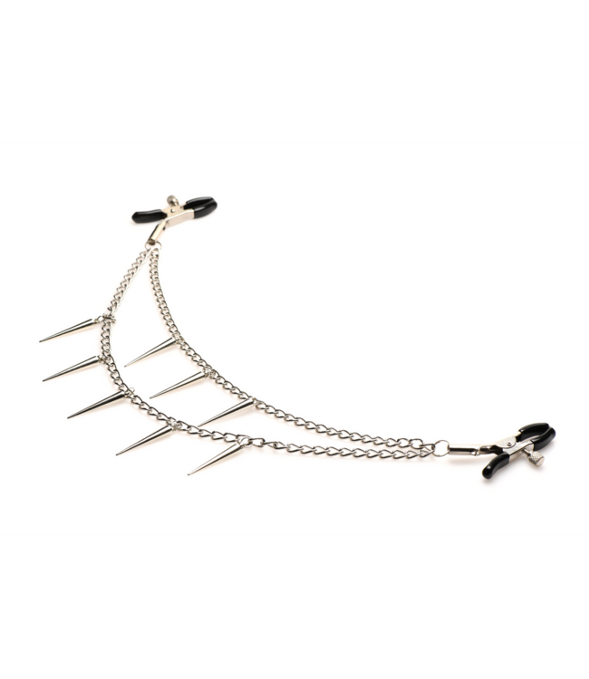 XR Brands Kinky Doppelketten-Nippelklemmen mit Metallspikes für aufregende Spiele