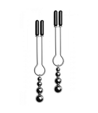 XR Brands Stylish Triple Bead Nipple Clamps Jewelry Set - Eye-Catching Design