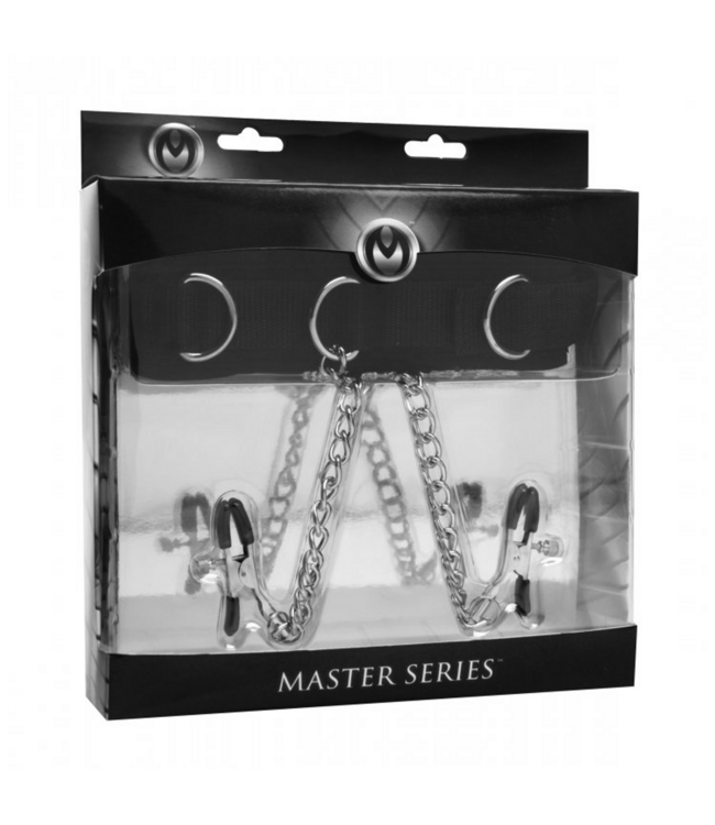 XR Brands Master Series Submission Collar & Nipple Clamp Set - Control & Comfort