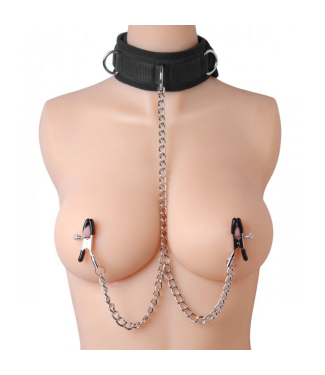 XR Brands Master Series Collar & Clamp Set – Comfortabele Submission Kraag Met Tepelklem