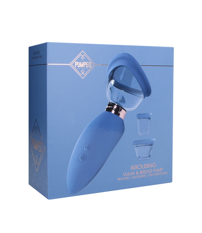 Pumped AROUSING Borst- en Vulvapomp Met Siliconen Cups En Vacuümfunctie Blauw