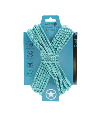 Ouch! Silky Soft 10M Blue Polyester Bondage Rope for Intense Experiences