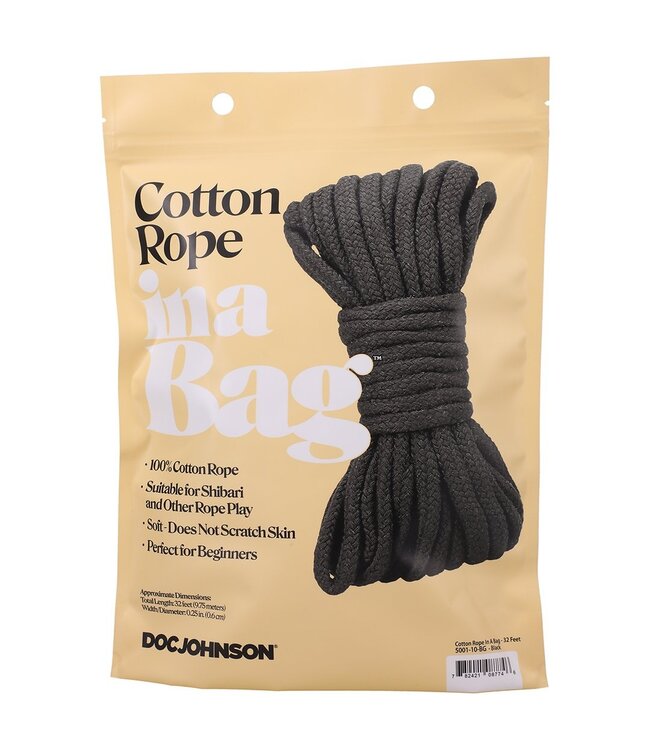 Doc Johnson 32 Ft Black Cotton Rope - Soft, Strong & Safe for Tying Comfortably