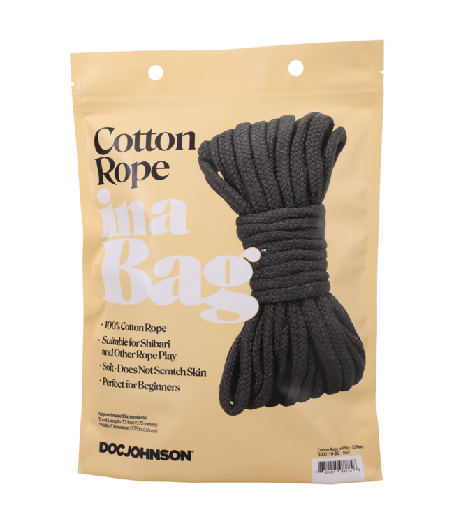Doc Johnson 32 Ft Black Cotton Rope - Soft, Strong & Safe for Tying Comfortably