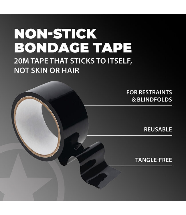 Ouch! PVC Klittape Zwart 20M – Huidvriendelijke Niet-Plak Bondagetape