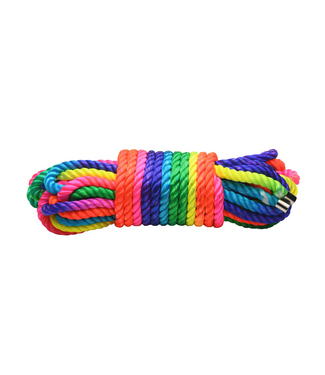 XR Brands Neon Regenboog Shibari Touw 32 Ft - Kernloos Sterk Bondagetouw Nylon