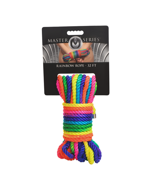 XR Brands Neon Rainbow Bondage-Seil 32 Ft – Flexibles Shibari-Seil für BDSM-Spiel