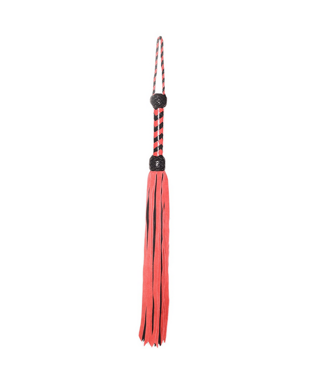Prowler Red Leren Flogger 84 Cm Zwart Rood Met Geweven Handvat Voor Impact Play