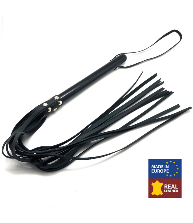 Red Leather Leren Martinet Met Houten Handvat 78 Cm Zwart Plantaardig Gelooid Europa