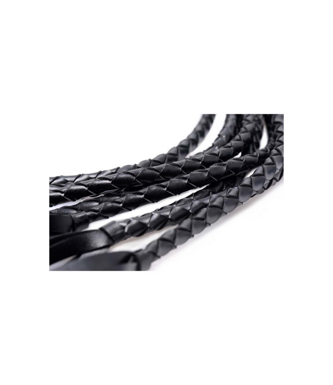 XR Brands Zwart Gevlochten PU-Leer Flogger Met Stevig Handvat Voor Sensueel Pijnplezier