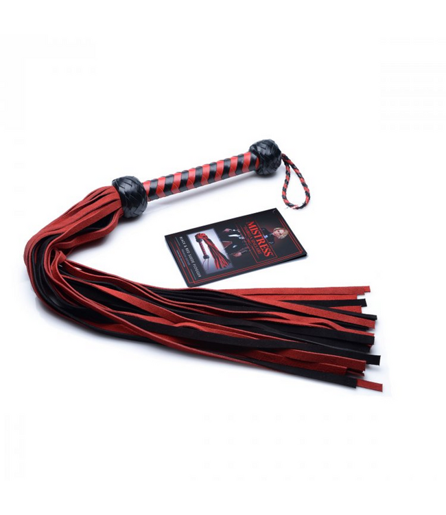 XR Brands Suède Flogger Met Rood-Zwarte Staarten En Leren Handvat 76cm
