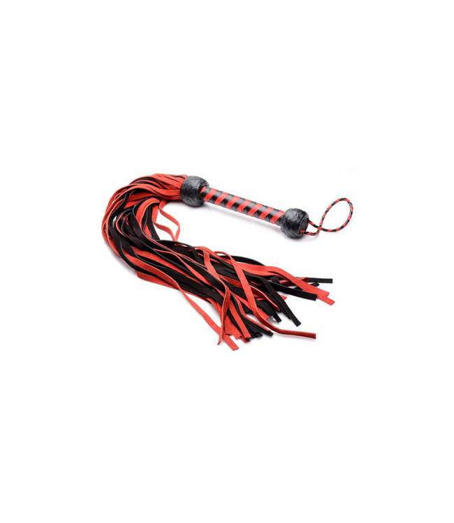 XR Brands Suède Flogger Met Rood-Zwarte Staarten En Leren Handvat 76cm