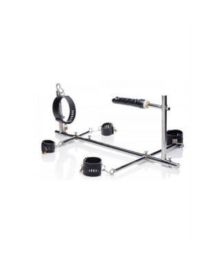 XR Brands Metalen BDSM Staf Met Geaderde Dildo En Ingebouwde Restraints