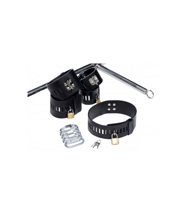 XR Brands Metalen BDSM Staf Met Geaderde Dildo En Ingebouwde Restraints