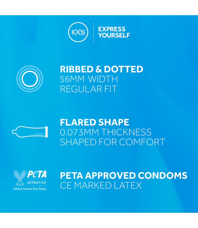 EXS EXS Latexcondooms 56 mm Geribbeld & Gestippeld Met Siliconen 3-in-1 Veiligheid