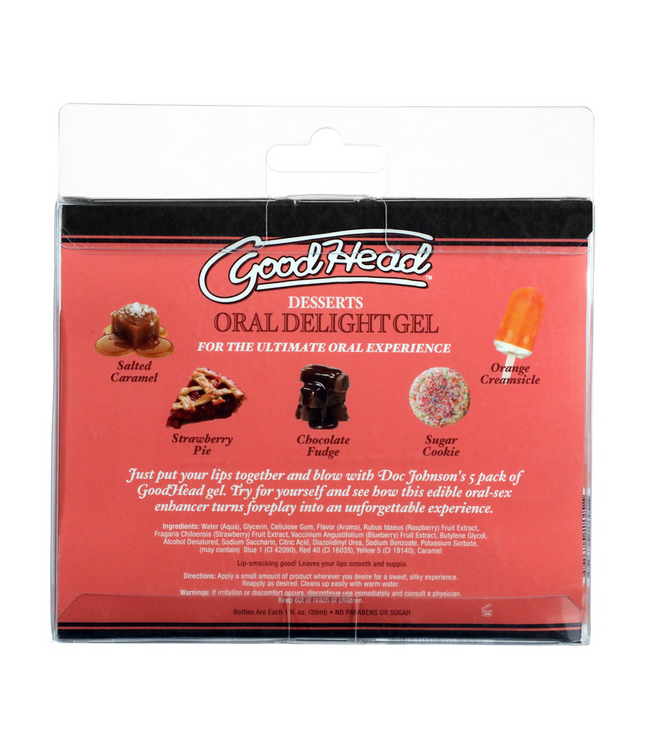 Doc Johnson GoodHead Eetbare Gel 5-Pack Met Sinaasappelijs, Karamel & Vanille Smaken