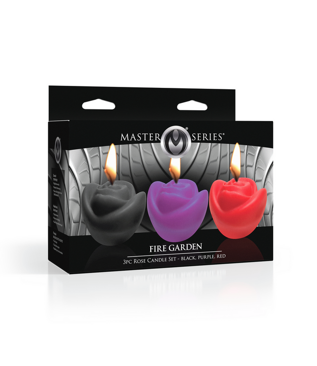 XR Brands Fire Garden Set Van 3 Rozenkaarsen In Zwart, Paars En Rood