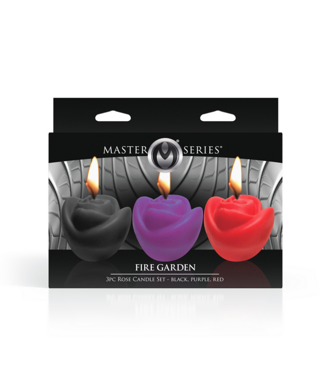 XR Brands Fire Garden Rose Candle Set - 3 Stylish Black, Purple & Red Candles