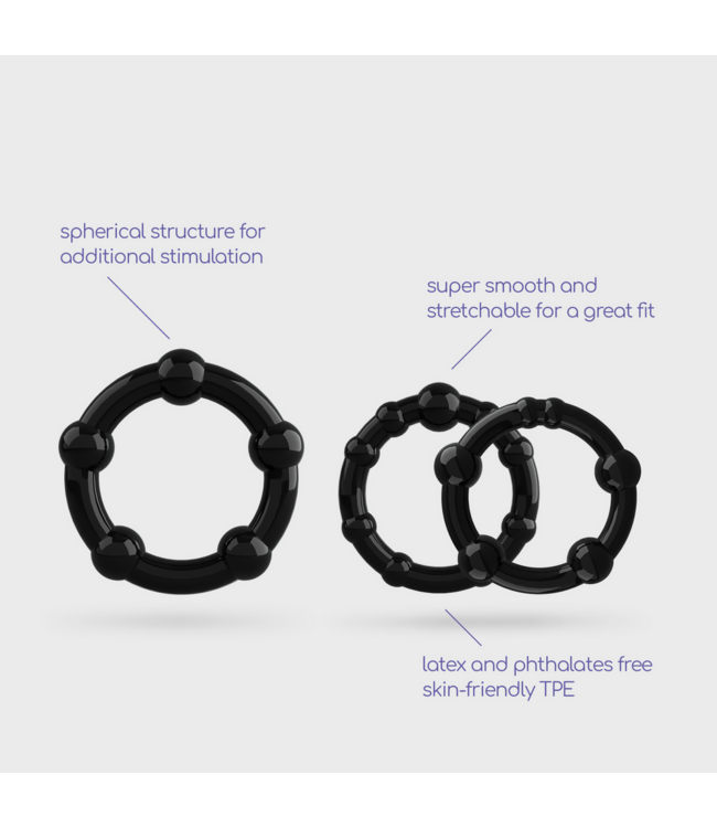 Crushious Crushious Elastische Triple Ring Set Met Stimulerende Bubbels – Zwart
