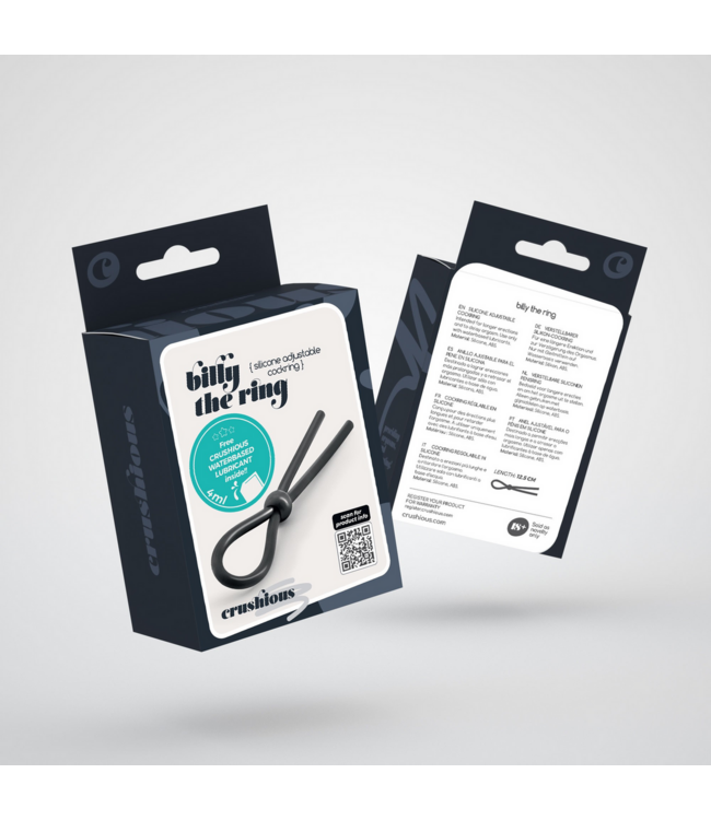 Crushious Billy the Ring – Verstellbarer schwarzer Silikon-Cockring mit Gleitmittel