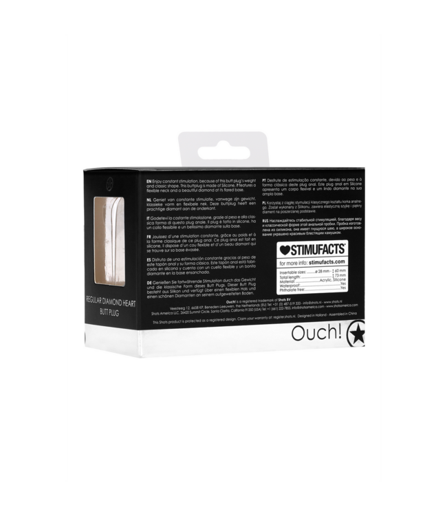 Ouch! Diamond Heart Butt Plug - 7.3 cm, Stylish & Comfortable Stimulation