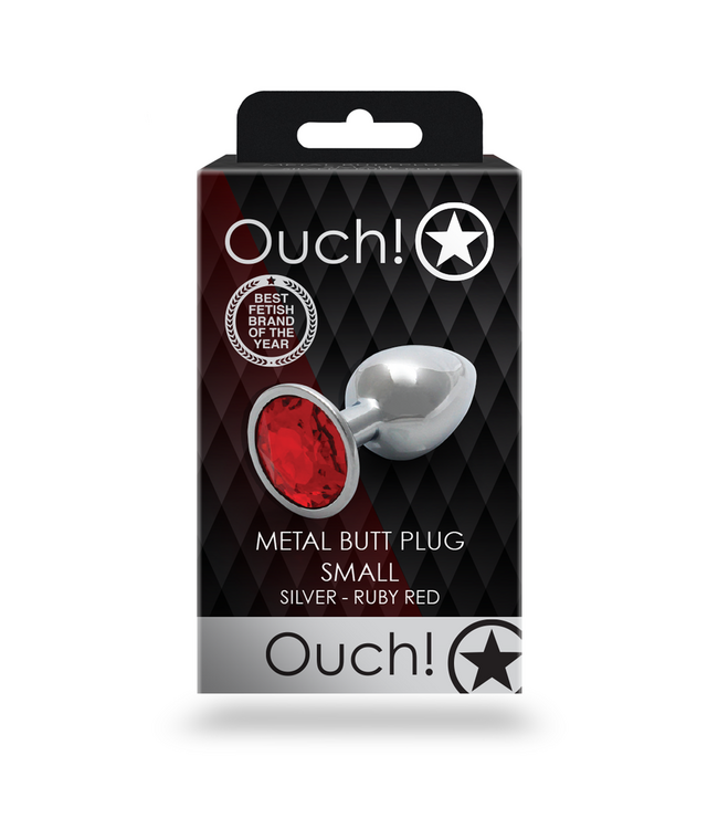 Ouch! Aluminium Buttplug Met Ronde Robijnsteen - 6,9 cm Zilverkleurig
