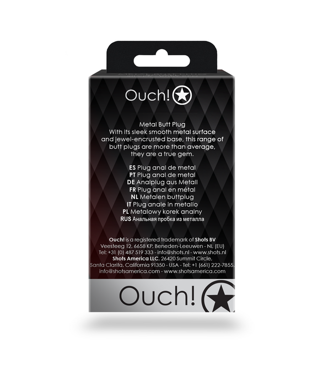 Ouch! Aluminium Buttplug Met Ronde Robijnsteen - 6,9 cm Zilverkleurig