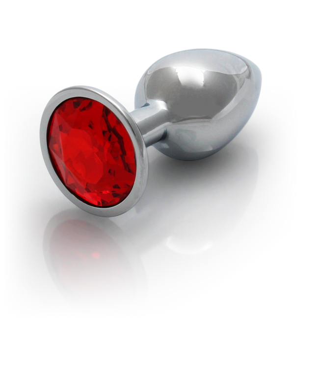 Ouch! Aluminium Buttplug Met Ronde Robijnsteen - 6,9 cm Zilverkleurig