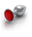 Ouch! Aluminium Buttplug Met Ronde Robijnsteen - 6,9 cm Zilverkleurig