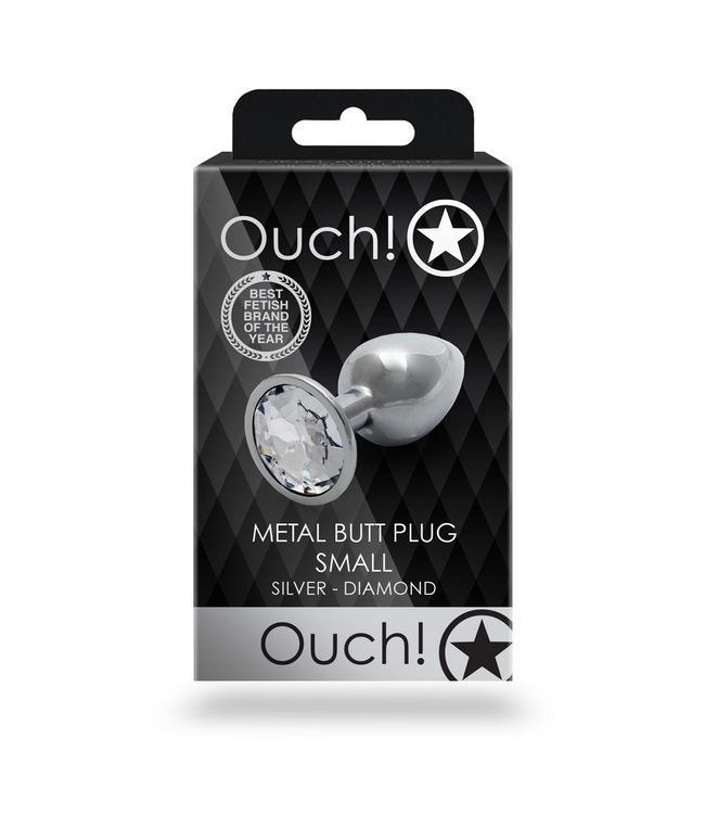 Ouch! Ouch! Aluminium Buttplug Met Ronde Edelsteen Basis 6,9 cm Zilver