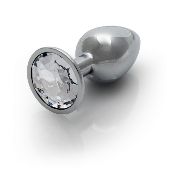 Ouch! Ouch! Aluminium Buttplug Met Ronde Edelsteen Basis 6,9 cm Zilver