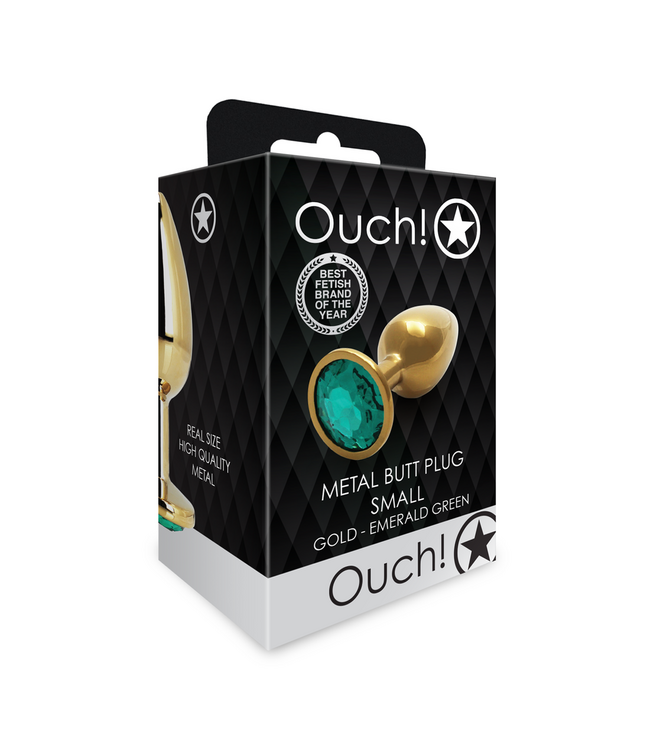 Ouch! Luxuriöser Gold & Smaragdgrüner Edelstein-Buttplug 6,9 cm