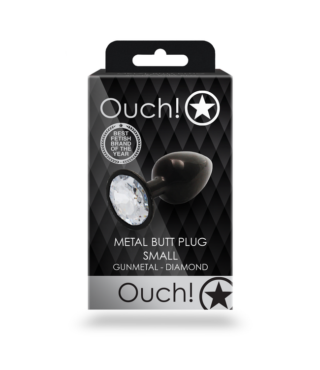 Ouch! Ouch! Aluminium Butt Plug 6,9 cm Met Gem Stone Basis Zwart Gunmetal